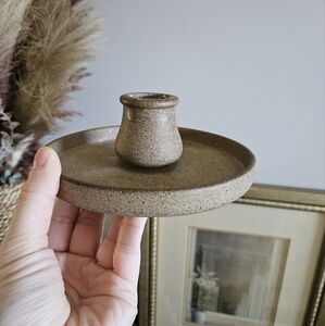 PartyLite Japanese Pottery Speckled Beige Ceramic Candle Holder